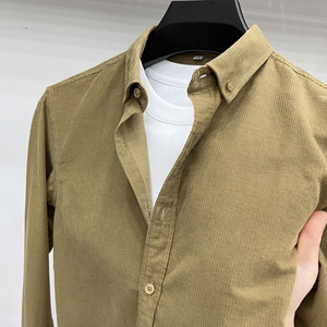 Camicia Casual da <span class=keywords><strong>Uomo</strong></span> in <span class=keywords><strong>Velluto</strong></span> a Coste 100% Cotone di Alta Qualità, Maniche Lunghe, Tinta Unita, Tessuto Traspirante per l'Autunno - Product Image 4