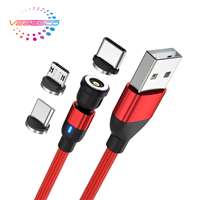 Câble USB Micro C en gros d'usine, chargeur magnétique rotatif à 540 degrés, tressé en nylon, ligne de charge multiple pour