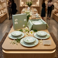 Service de vaisselle en céramique vert pastel moderne, motif chrysanthème, assiettes en porcelaine pour mariages, banquets, traiteur, hôtels, vente au détail