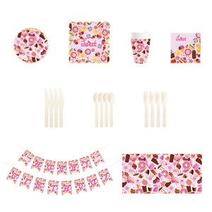 DAMAI - Juego de Vajilla de Papel con Temática de Dulces de Cumpleaños Personalizado, Decoración para Fiesta de Cumpleaños de Niña - Product Image 4