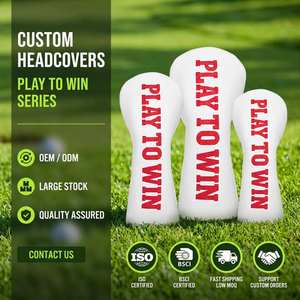Ensemble de housses de tête de club de golf en cuir PU blanc résistant aux intempéries, personnalisable avec logo brodé, vente en gros directe usine OEM - Product Image 1