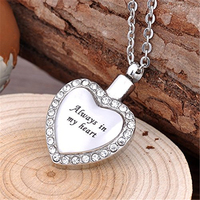 Colgante Clásico Hecho a Mano, Ecológico, Duradero y Hermético, de Acero Inoxidable Plateado con Cristal de Zirconia en Forma de Corazón para Urna de Mascotas