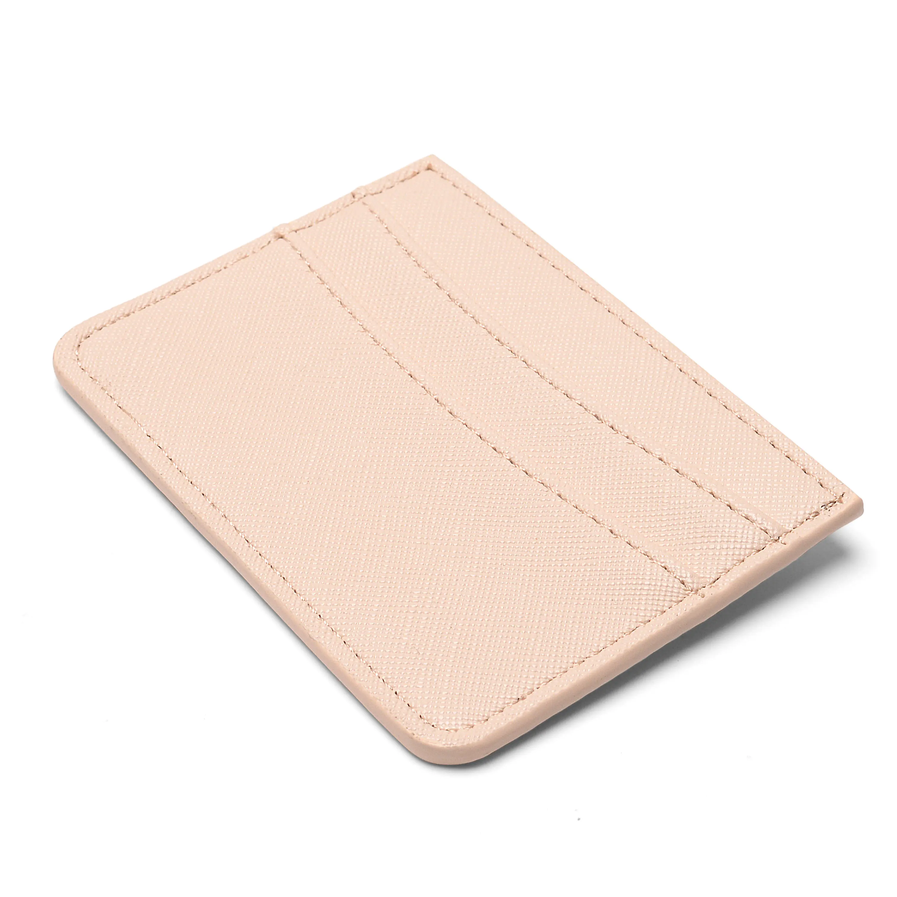Penjualan laris dompet penyimpan kartu kulit cangklong warna Logo kustom wanita tempat kartu kredit ramping
