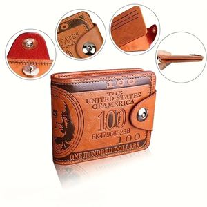 Sac de sport pour homme en similicuir avec motif billet de banque américain - Porte-cartes de crédit et porte-photo élégant orange à fermeture à pression - Product Image 4