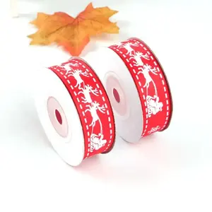 Wholesale Print Custom Webbing 20mm White Logo with Yule Red Green Ribbon For Packing Gift Decoration
