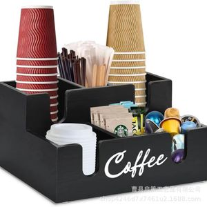 Caja de almacenamiento para cápsulas de café, organizador de escritorio de madera y bambú, soporte para tazas de café de gran capacidad para oficina, tienda de té - Product Image 1