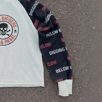 Camiseta de Manga Larga con Cuello Redondo para Hombre, Estampado Gráfico Punk Colorblock, Estilo Gótico, Corte Americano Vintage, Venta al Por Mayor