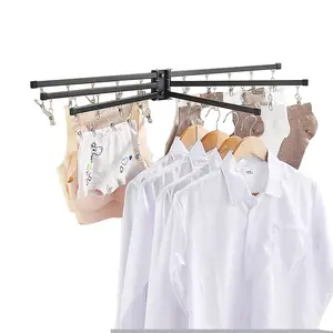 Stainless Steel Self Adhesive Foldable Towel Rack Swivel Towel Holder Stock Drying Rack Clothes Drying Rack