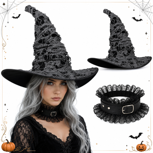 Accesorios <span class=keywords><strong>de</strong></span> Cosplay <span class=keywords><strong>de</strong></span> <span class=keywords><strong>Bruja</strong></span> Gótica: Sombrero <span class=keywords><strong>de</strong></span> Mago Desgarrado, Gargantilla <span class=keywords><strong>de</strong></span> Encaje y Liguero para Fiesta <span class=keywords><strong>de</strong></span> Halloween - Product Image 1