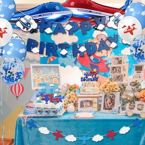 Nicro Original avion thème joyeux <span class=keywords><strong>anniversaire</strong></span> fête fournitures bannière gâteau Topper Latex ballon <span class=keywords><strong>anniversaire</strong></span> <span class=keywords><strong>d</strong></span>écoration ensemble - Product Image 5