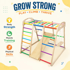 8-in-1 Indoor Playground Jungle Gym for Toddlers Wood Climbing Toys with Slide Monkey Bar <b>Swing</b> Wood Rope Ladder Climbing <b>Frames</b> - Product Image 5
