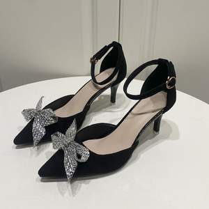 Sandalias de tacón alto con punta en pico y lazo, cómodas y elegantes, con correa en el tobillo, para mujer, ideales para verano y primavera. - Product Image 1