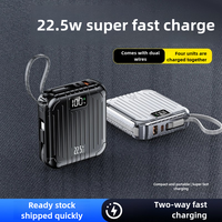 Nouvelle conception de batterie externe 10000mAh avec lumière LED, charge rapide QC3.0 PD 22.5W, portable, type-C, câble intégré