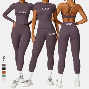 China Factory Gym Clothes Set Breathable Sexy Yoga Top Sports Bra Fitness Leggings Suit For Women