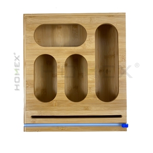2 in 1 Bamboo Ziplock Bag Storage Organizer Box and Wrap Dispenser for Kitchen Drawer