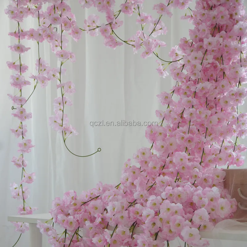 Tissu en soie de haute qualité Sakura, 1 pièce, décoration suspendue de fleurs de cerisier pour salle de mariage, vignes artificielles pour décoration de mariage