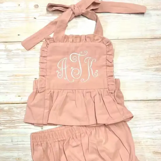 Wholesale Monogram Baby 2 Piece Sunsuit Children Girl Ruffle Top with Bloomers Baby Girl Summer Outfit Set