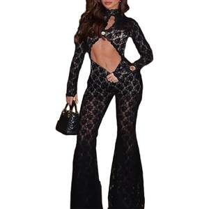 Combinaison noire en dentelle personnalisée 2026 pour femme, manches longues, moulante, sexy, tenue de soirée Y2K - Product Image 3