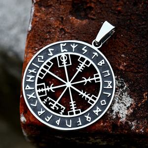 Colgante de Acero Inoxidable 316, Brújula Rúnica Nórdica Vegvisir, Diseño Calado Texturizado, Estilo Gótico Retro, Amuleto de Protección Resistente para Hombre - Product Image 3