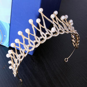 Diadème de mariée vintage avec strass étincelant perle alliage couronne de mariage <span class=keywords><strong>postiche</strong></span> pour mariée fête accessoires de fête de mariée - Product Image 1