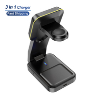 Chargeur sans fil 15W Max en gros avec contrôle de la lumière LED douce, chargeur sans fil 3 en 1 pour iPhone, AirPods et iWatch