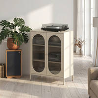 Buffet en métal et verre au design coloré, armoire d'appoint en métal à 2 portes pour salle à manger, cuisine et salon