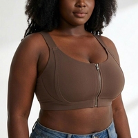 Soutien-gorge push-up grande taille à fermeture éclair avant, dos nageur, sans couture, sans armatures, en maille, bretelles réglables pour femme