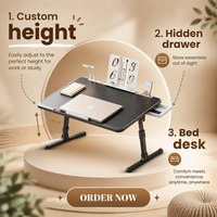 Table de chevet pliable réglable en hauteur avec tiroir, design ergonomique, bureau portable pour chambre à coucher
