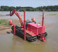 Mini drague amphibie à bras longue portée avec moteur diesel, pompe et boîte de vitesses pour le dragage fluvial