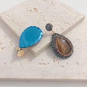 Gioielli di moda con ciondolo in pietra con occhio di gatto orecchini pendenti di Design turco pavé orecchini a bottone in cristallo di argilla - Product Image 4