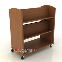 Chariot de bibliothèque et d'archives scolaire en bois, silencieux, avec 4 roues