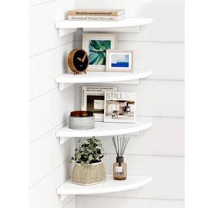 رفوف زاوية عائمة من 4 قطع - رفوف خشبية مثبتة على الحائط بزوايا مستديرة لغرف نوم الأطفال والكتب والحمامات وديكور المساحات الصغيرة - Product Image 1