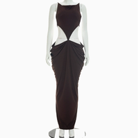 Robe longue plissée moulante et élégante sans manches à bretelles et dos nu de couleur unie pour femme Viviblook D26DS164