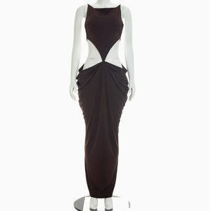 Robe longue plissée moulante et élégante sans manches à bretelles et dos nu de couleur unie pour femme Viviblook D26DS164 - Product Image 6