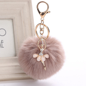 Porte-clés en fourrure bouffante en forme de <span class=keywords><strong>pompon</strong></span> pour ballerine, décoration de sac, porte-clés de voiture, vente en gros - Product Image 3