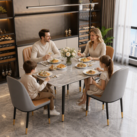 Ensemble de table à manger en marbre de luxe moderne avec chaises rembourrées pour la maison, la cuisine, le restaurant, le bar, avec un design élégant en bois massif