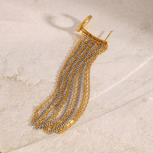 <b>Clip</b>-on Earrings Gold <b>Silver</b> Chain Tassel Geometric Design Party Fashion Jewelry - Product Image 2