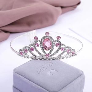 Fabrikverkauf Eis-Prinzessin Elsa Kopfschmuck Rosa Blau Diamant Mädchen Kamm Krone Tiara Kinder Haarschmuck - Product Image 2