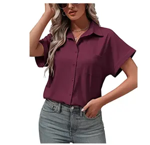 Summer short sleeve women blouses factory directly wholesale solid color shirts for women cotton blouse