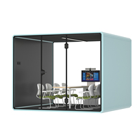 Cabine de bureau moderne en aluminium bleue modèle XXL avec isolation acoustique et éclairage LED insonorisé pour bureau à domicile et hôpital