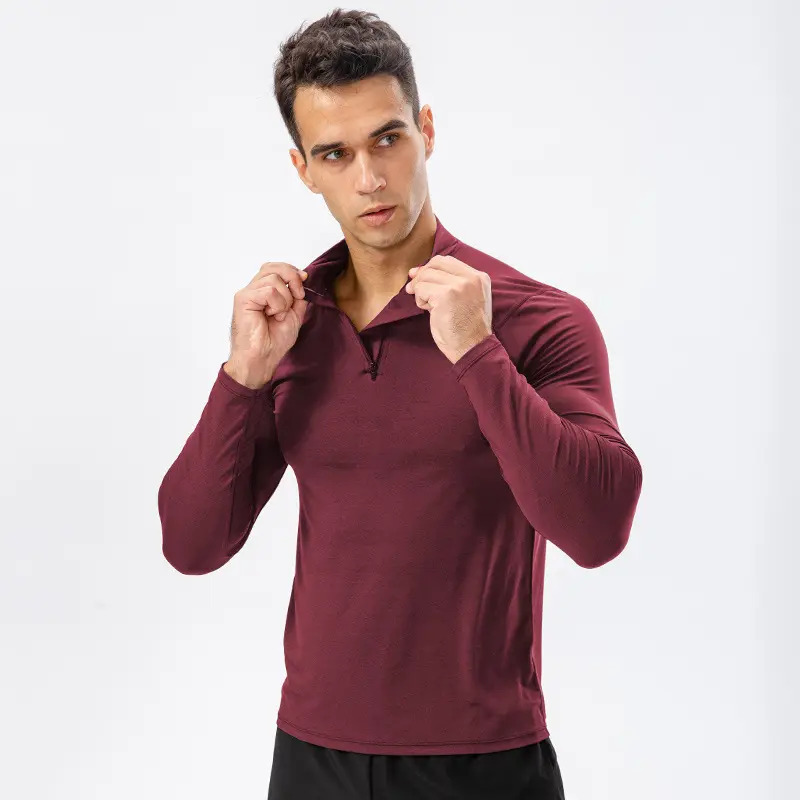 Мужская Спортивная футболка для фитнеса, быстросохнущая нижняя рубашка с логотипом на заказ, 1/4 четверть, пуловер на молнии, майка для мужчин