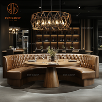 Luxus Restaurant Sofa Set Halbrunde Leder kabine Sitz gelegenheiten und runde Holztisch Gewerbe möbel für Cafe