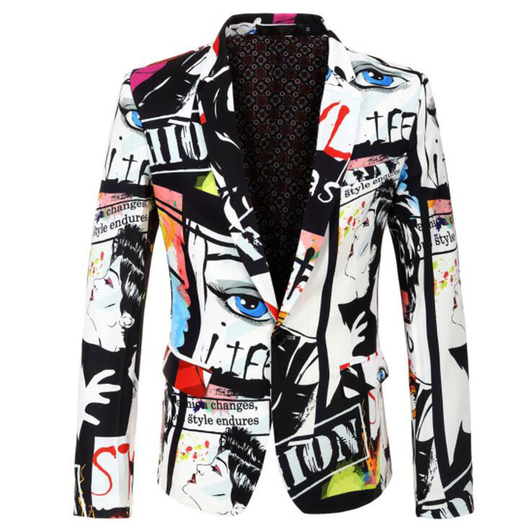 Blazer casaco masculino com corte slim, novo blazer casual para festa com botões 3d impressão floral e pintura