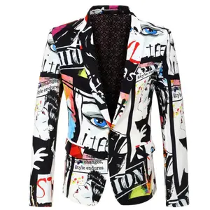 Nieuwe Mens Fashion Blazer Pak Party Jas Casual Slim Fit Blazer Knoppen Pak 3D Bloemenprint Schilderij Blazers Jas Voor mannen