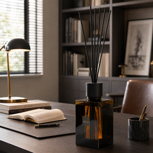 Aikun Large Capacity Amber Rectangular Glass Bottle Matte Black Capped Fiber <b>Stick</b> Home Fragrance Reed <b>Diffuser</b> for Home Decor - Product Image 2
