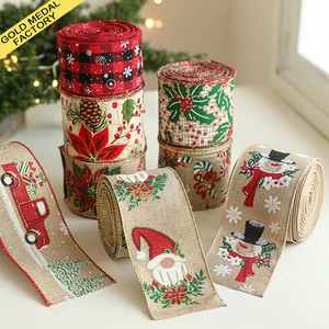 圣诞老人圣诞树礼品包装Diy Cinta Navidad Fita Natal印花丝带蝴蝶结圣诞丝带家居装饰 - Product Image 1