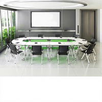 Table de formation modulaire robuste de qualité commerciale, à panneaux circulaires vert lime, pour projets de salles de formation scolaires et universitaires
