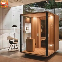 Cabine de sauna en bois de luxe, sauna intérieur moderne avec façade en verre, sauna autoportant pour la maison et l'hôtel
