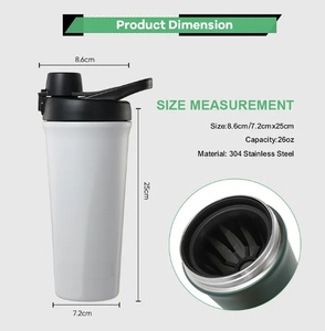 Custom Logo Stainless Steel 26 oz Hand <b>Shaker</b> Cup Gym Protein Fitness Sports <b>Shaker</b> <b>Bottle</b> with Brush - Product Image 4