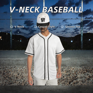 Maillot de baseball col en V unisexe, mode décontractée, manches courtes, motif uni, polyester, entraînement, grande taille, rose - Product Image 2